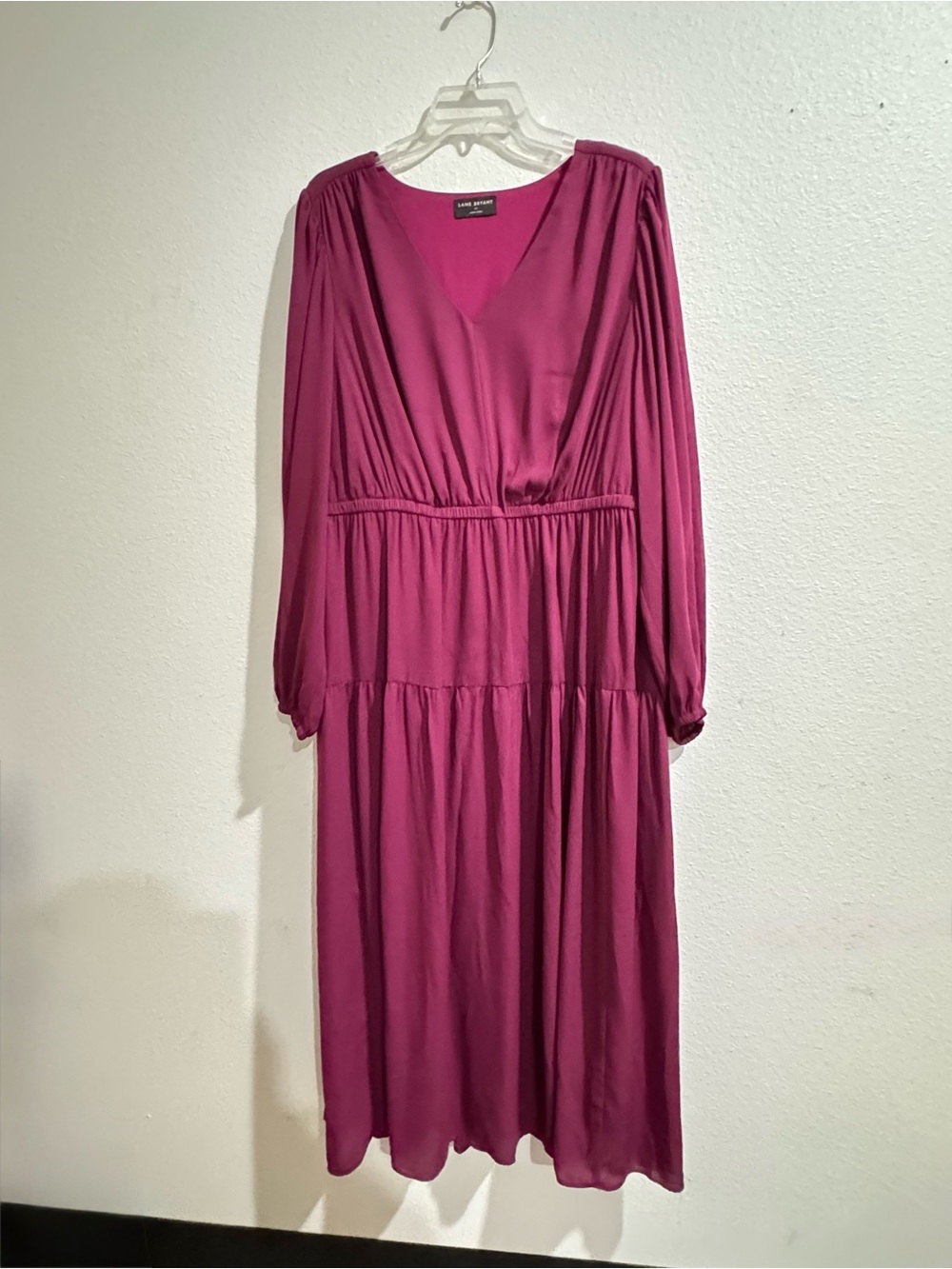 Lane Bryant Long Sleeve V-Neck Midi Dress in Plum